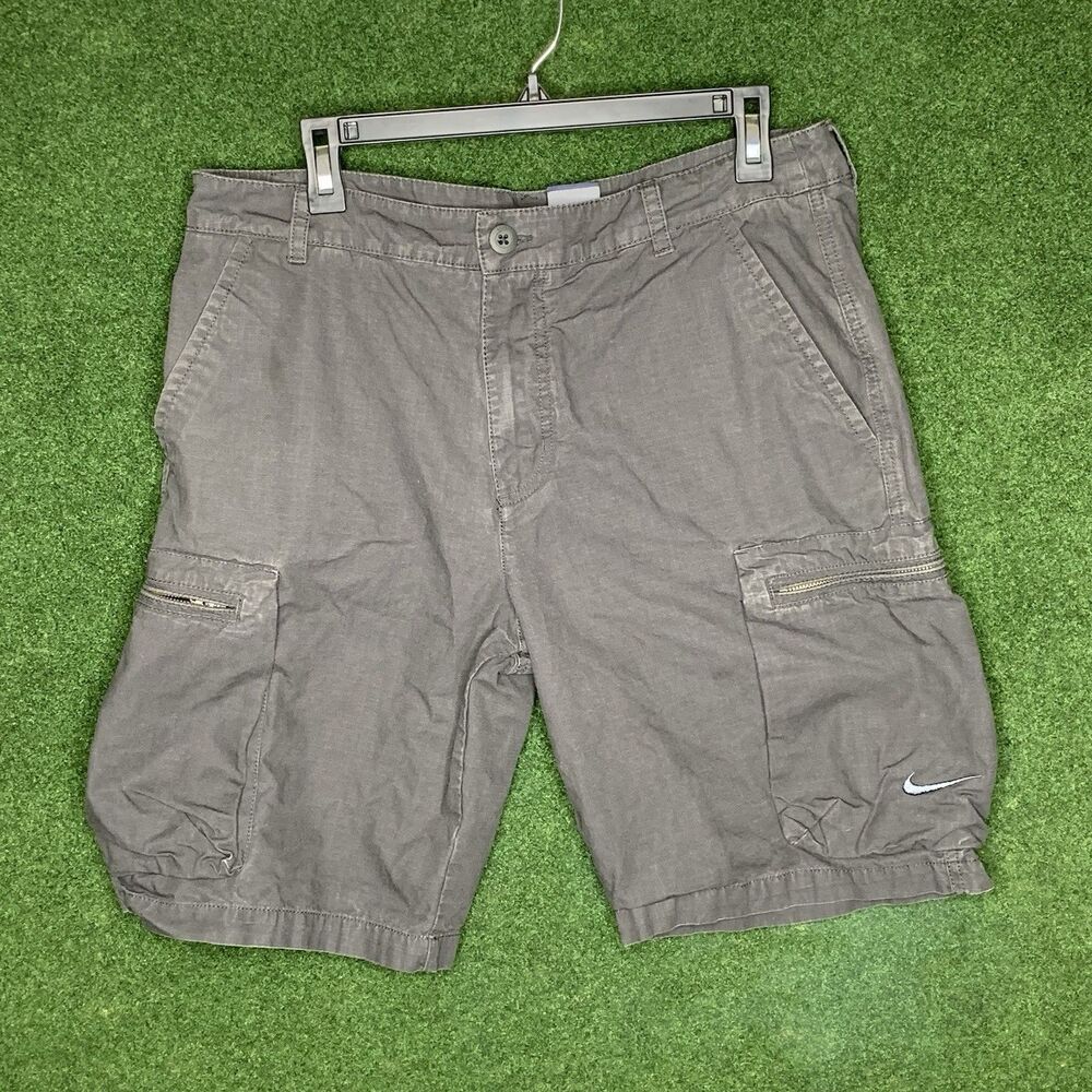 Sz 34 Vintage Nike Shorts Gray Cargo Baggy Ripstop Blue Tag Gorpcore Y2K